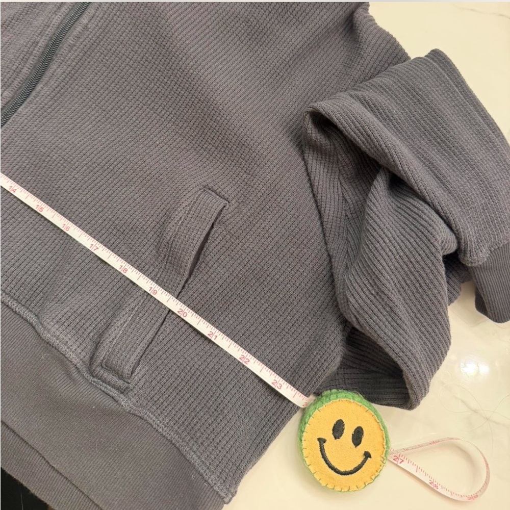 Skims Gray Waffle Cropped Zip Hoodie - Picture 4 of 5